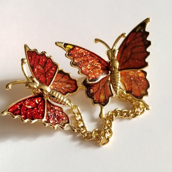 Vintage glitter butterfly brooch set New old stock Gold tone insect bug moth - Picture 9 of 10